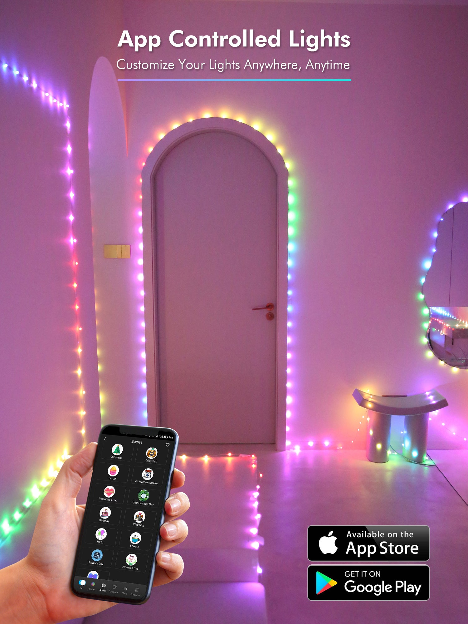 BrizLabs Smart Fairy Lights 66FT 200 LED  App Controlled Compatible with Google Home Alexa PRO SERIES