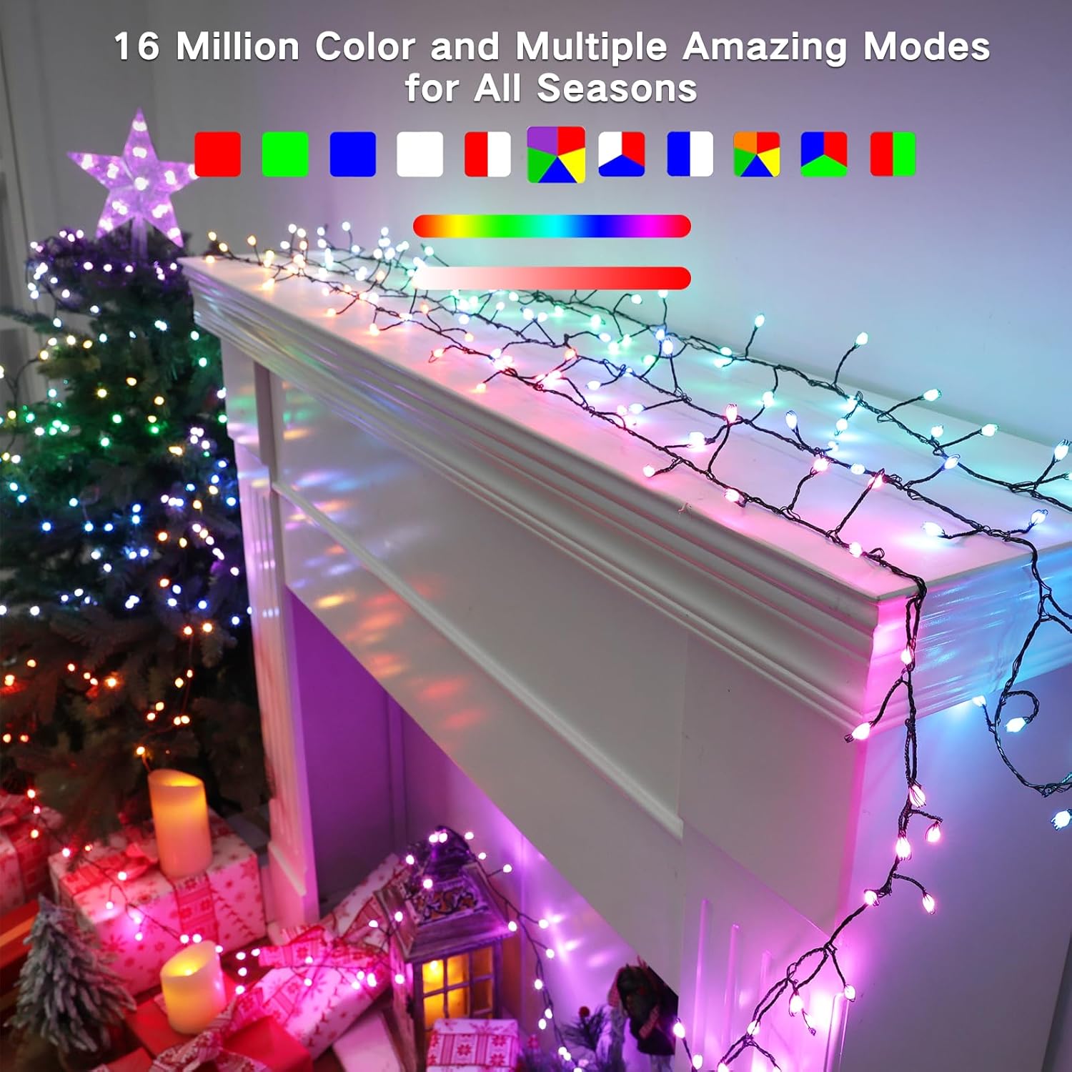 19.68FT 200 LED Smart Cluster Christmas Lights, App & Voice Controlled