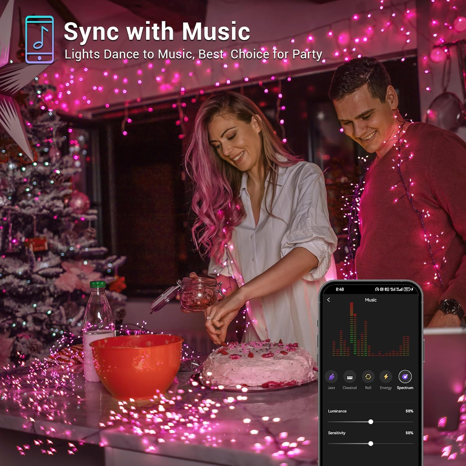 19.68FT 200 LED Smart Cluster Christmas Lights, App & Voice Controlled