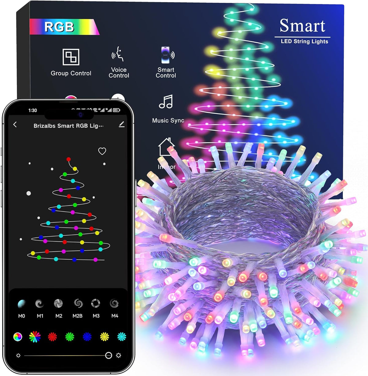 BrizLabs Smart 65ft 198 LED Fairy Lights App Control Clear Wire Work with Alexa Google Home PREMIUM SERIES