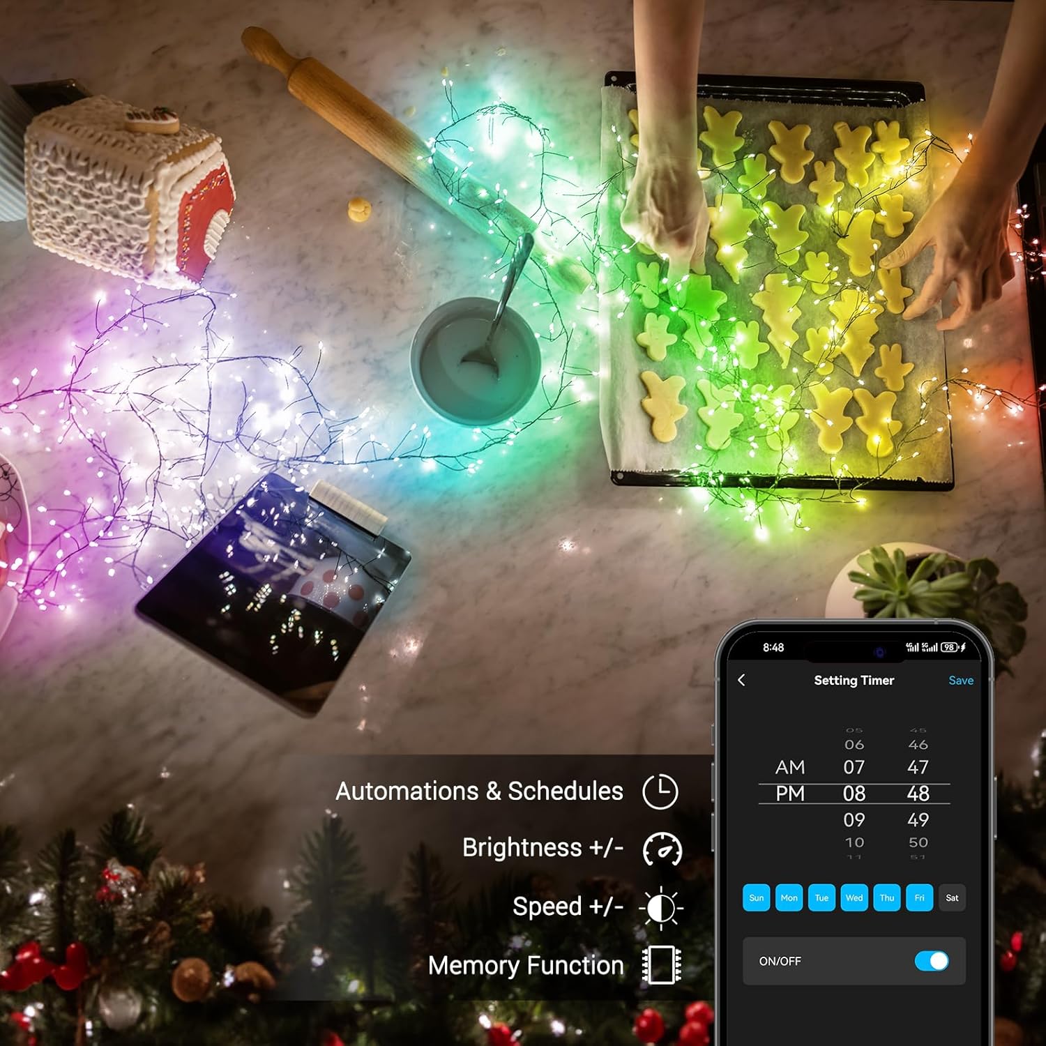 19.68FT 200 LED Smart Cluster Christmas Lights, App & Voice Controlled