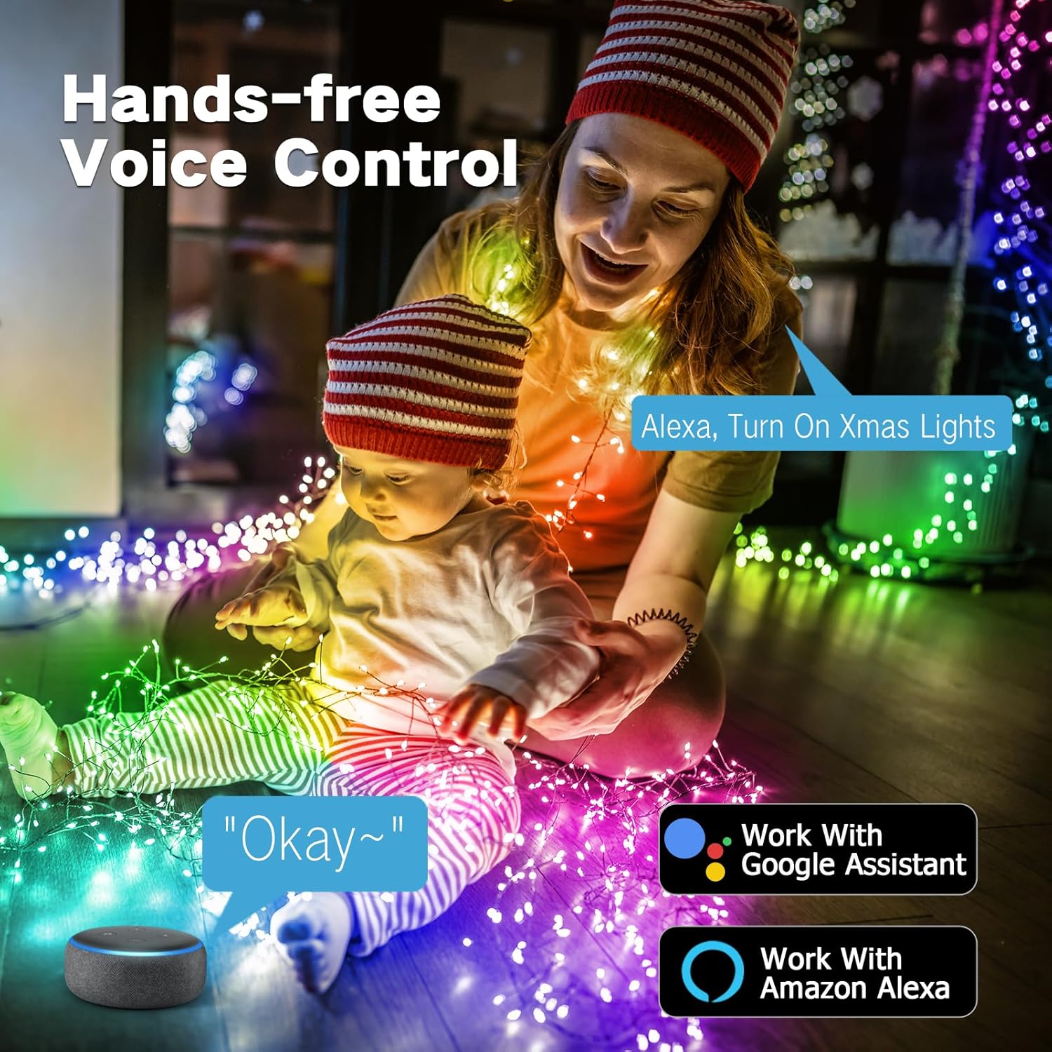 19.68FT 200 LED Smart Cluster Christmas Lights, App & Voice Controlled
