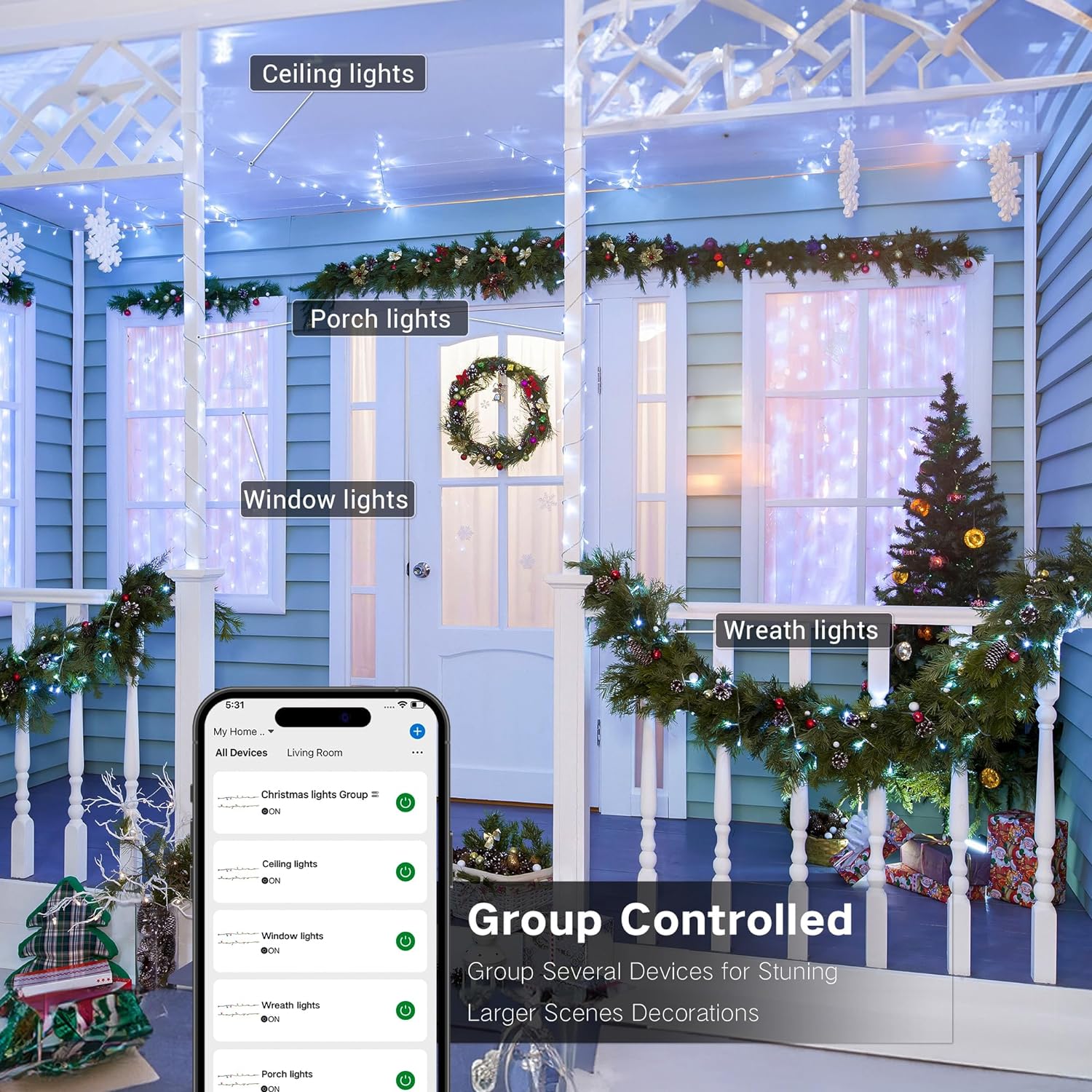 BrizLabs Smart 65ft 198 LED Fairy Lights App Control Clear Wire Work with Alexa Google Home PREMIUM SERIES