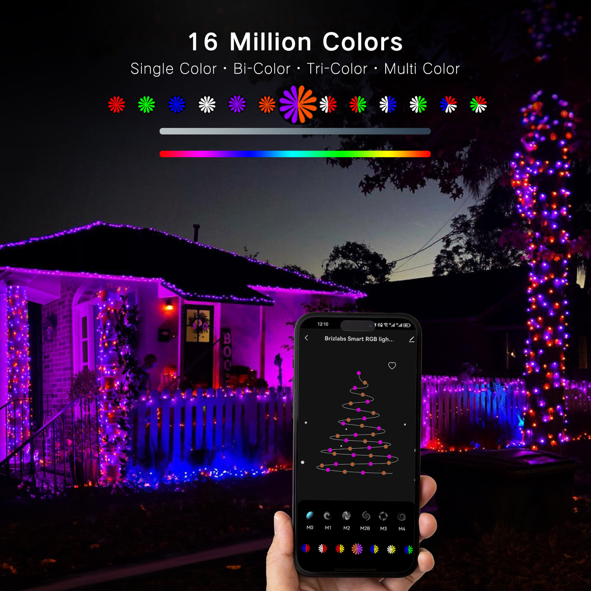 BrizLbas Smart RGB String Lights 196ft 600 LED App Controlled Work with Alexa & Google Home PREMIUM SERIES