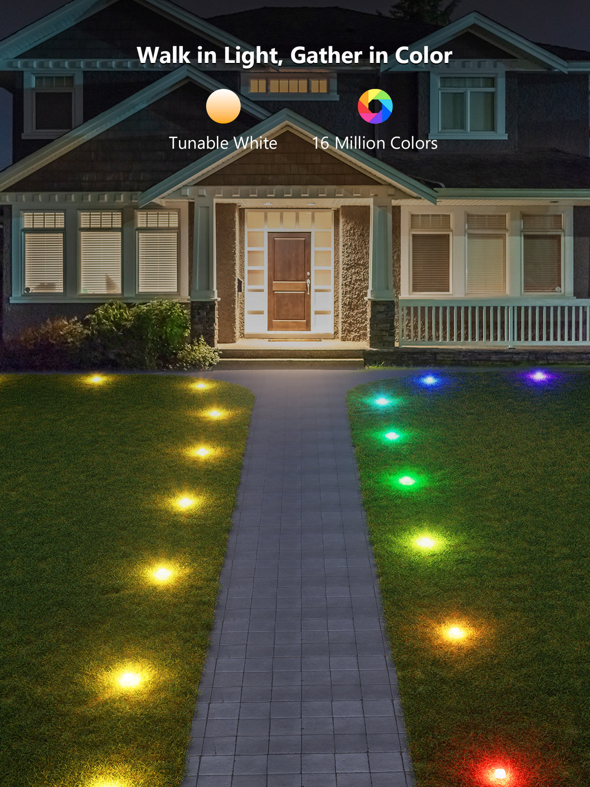 BrizLabs 50FT 130LM Smart RGBCW Outdoor Ground Lights Pathway Lighting Work with Alexa & Google Assistant, APP Control, IP65 Waterproof