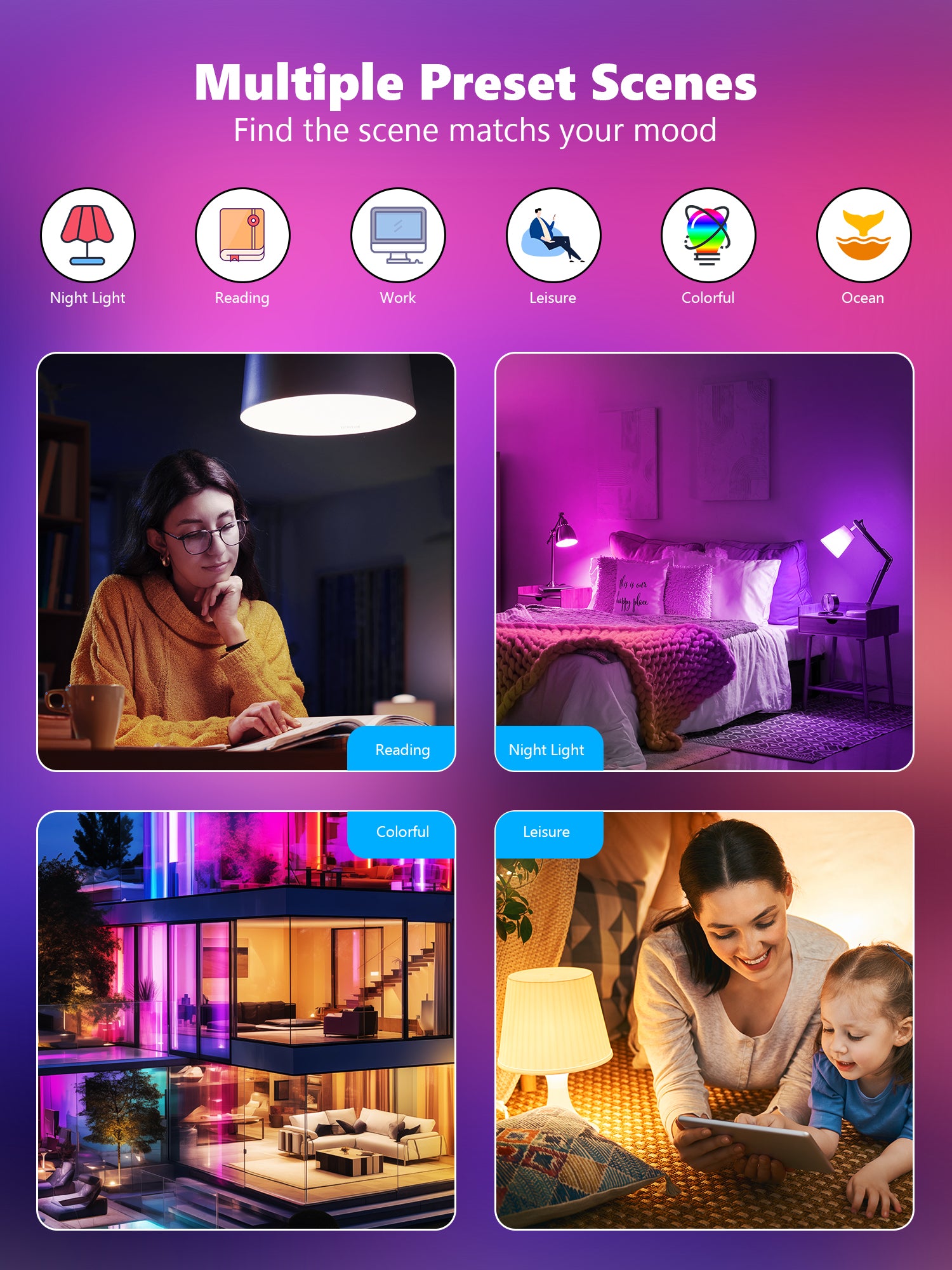 BrizLabs RGBWW Smart Light Bulbs App Control, E26, A19,9W, 806 LM, 4 Pack