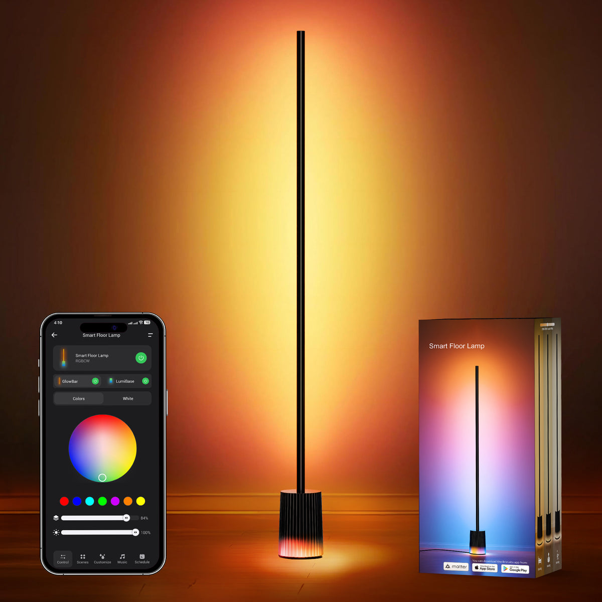 BrizLabs RGBCW 1725lm Smart Floor Lamp,75+ Scene Modes,Music Sync, DIY, Compatible with Matter, Alexa, Google