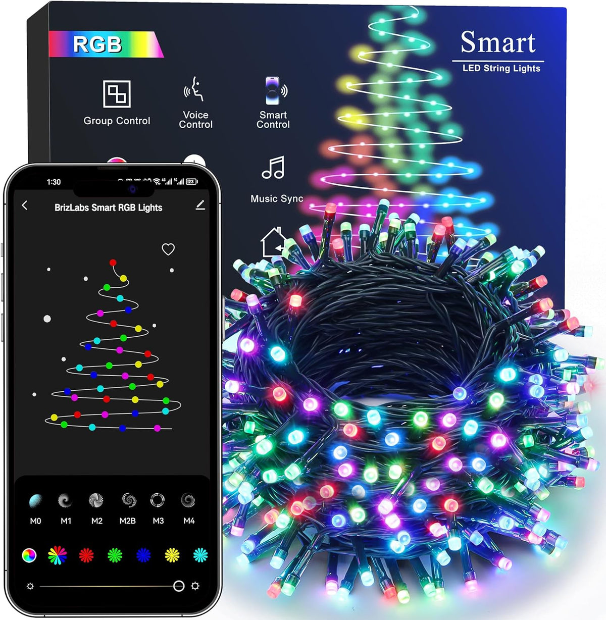 BrizLabs Smart WiFi RGB Mini String Lights 98ft 300 LED PREMIUM SERIES