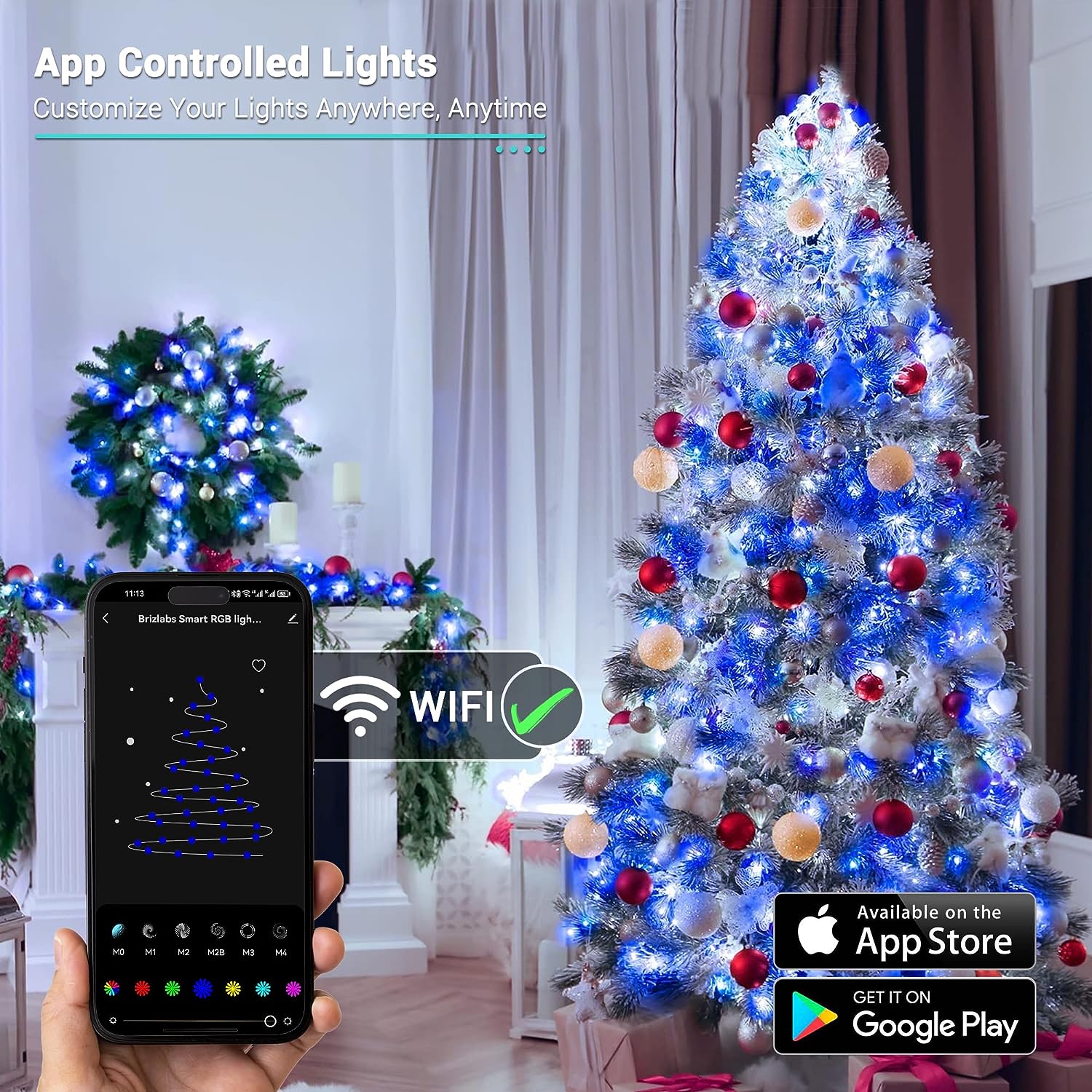 BrizLabs Smart Christmas Lights 196ft 600 LED  App Controlled Work with Alexa & Google Home PREMIUM SERIES
