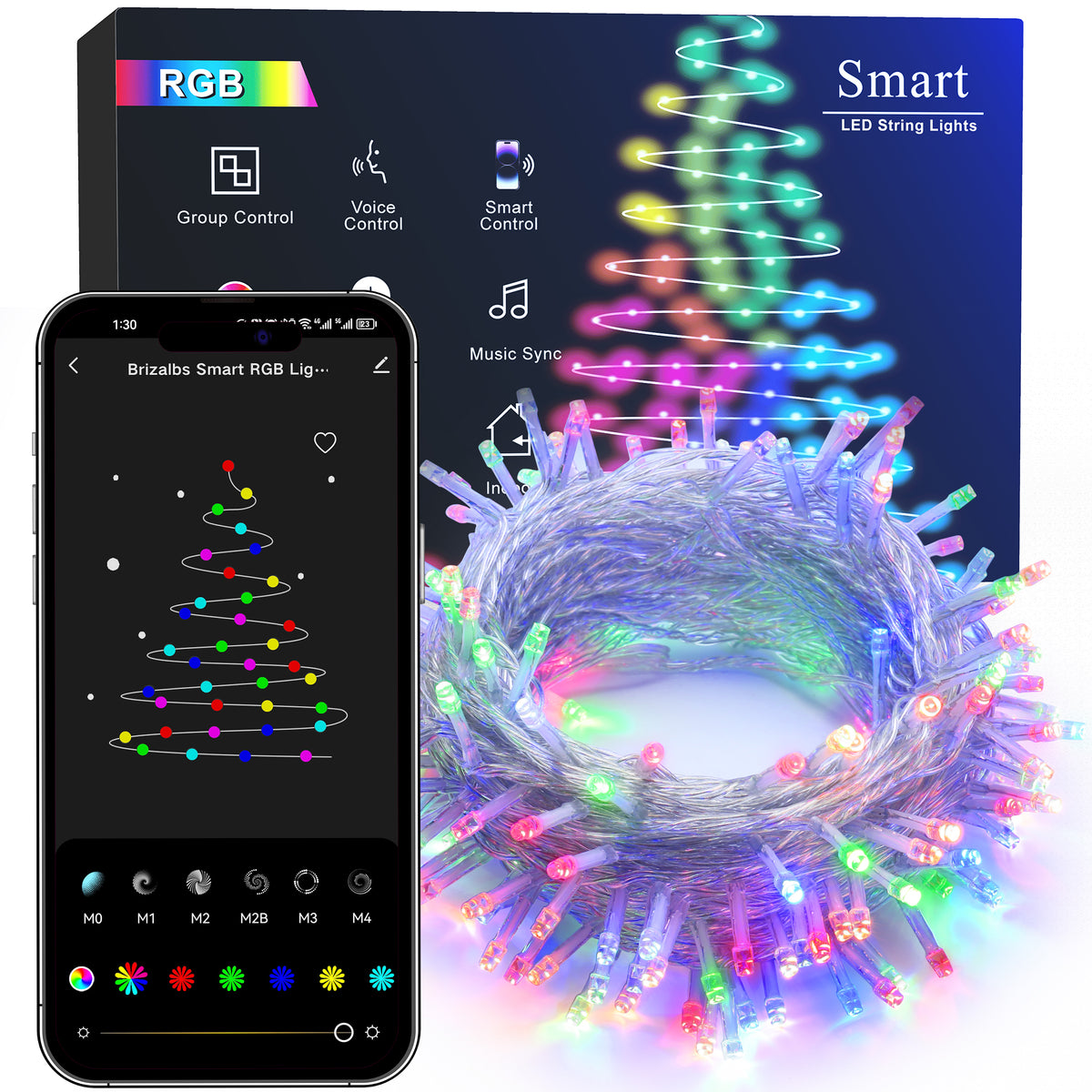 BrizLbas Smart RGB String Lights 196ft 600 LED App Controlled Work with Alexa & Google Home PREMIUM SERIES