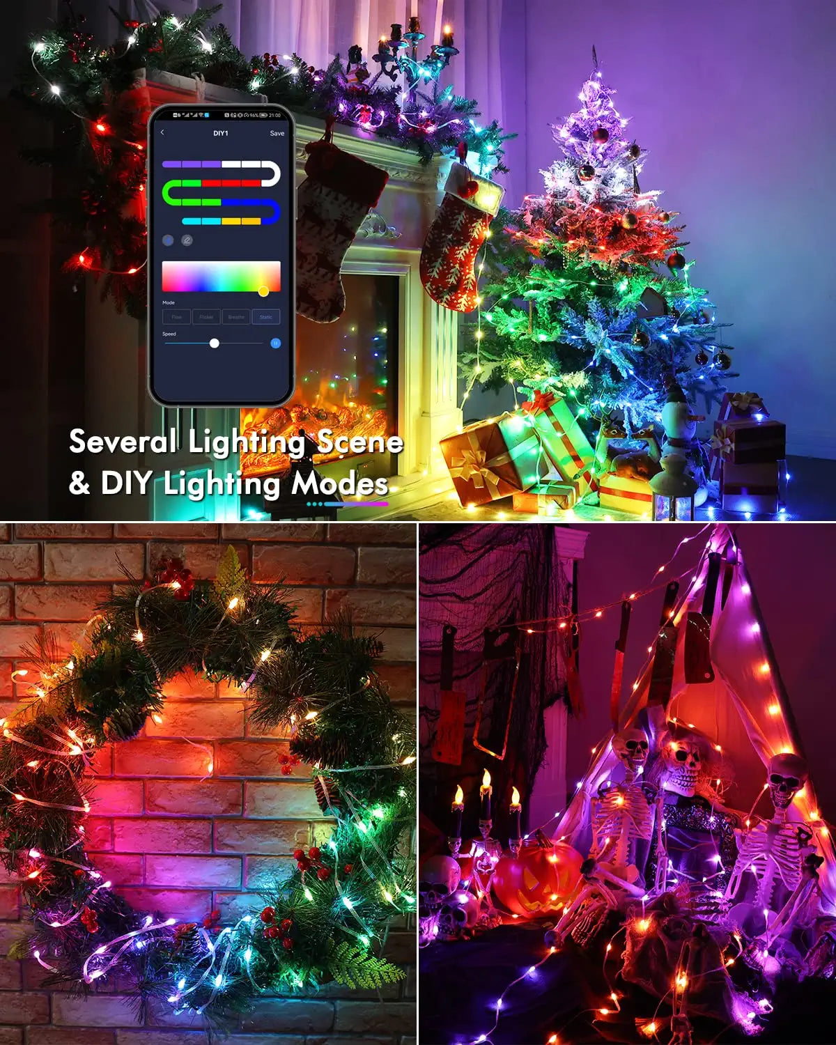 BrizLabs Smart App Controlled 33 Ft 100 LED USB RGB String Lights