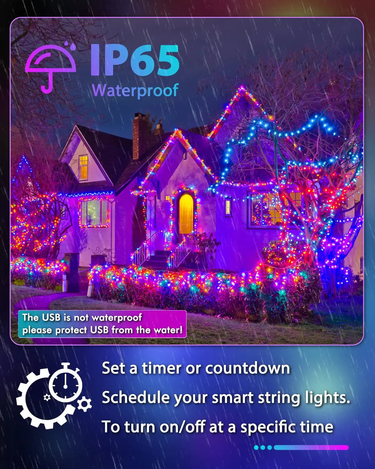 BrizLabs Smart App Controlled 33 Ft 100 LED USB RGB String Lights