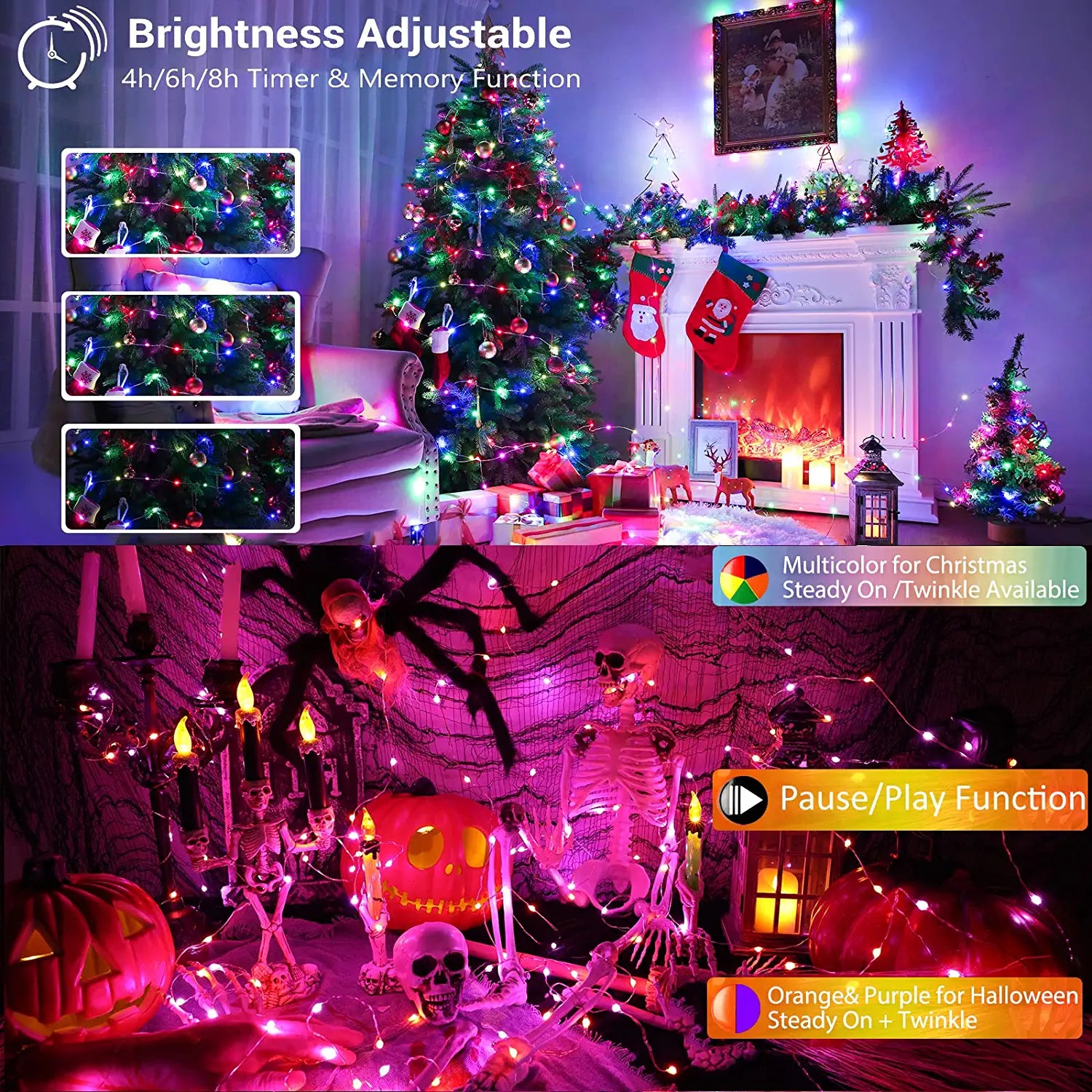 BrizLabs 33ft 100 LED USB Powered RGB  Fairy Lights with 44 Keys Remote