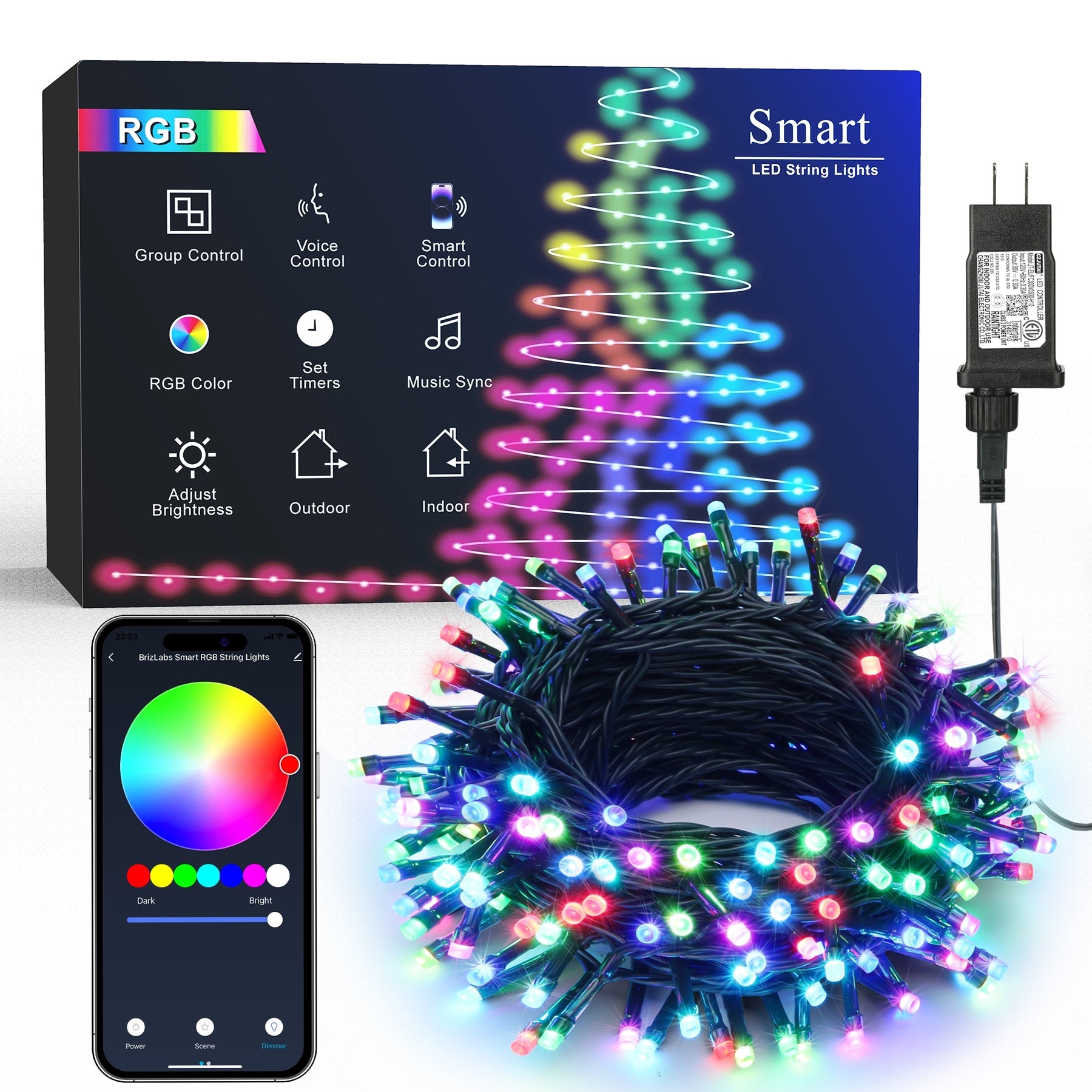 Smart Color Changing Christmas Lights  App Control, Work with Alexa & Google Home