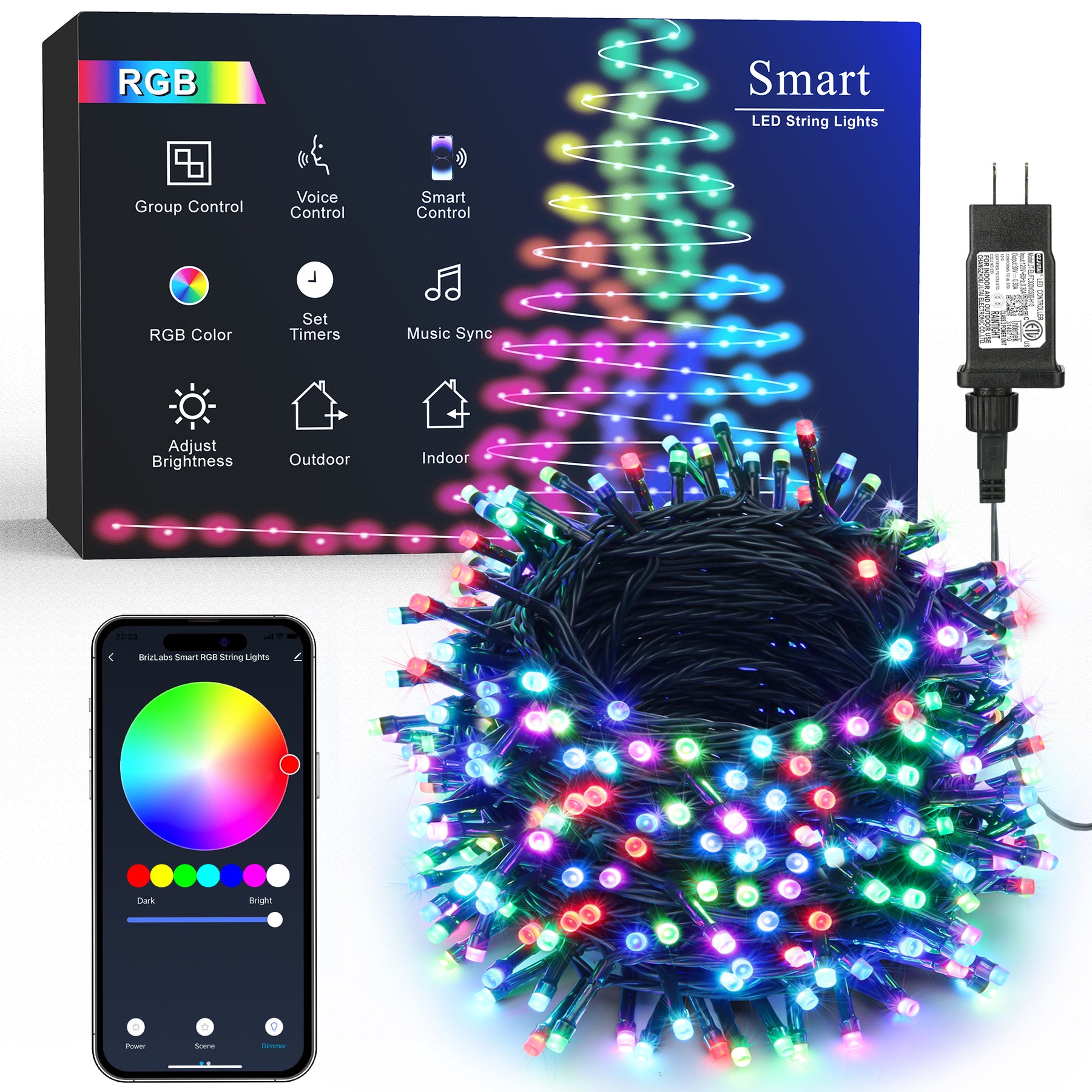 Smart Color Changing Christmas Lights  App Control, Work with Alexa & Google Home