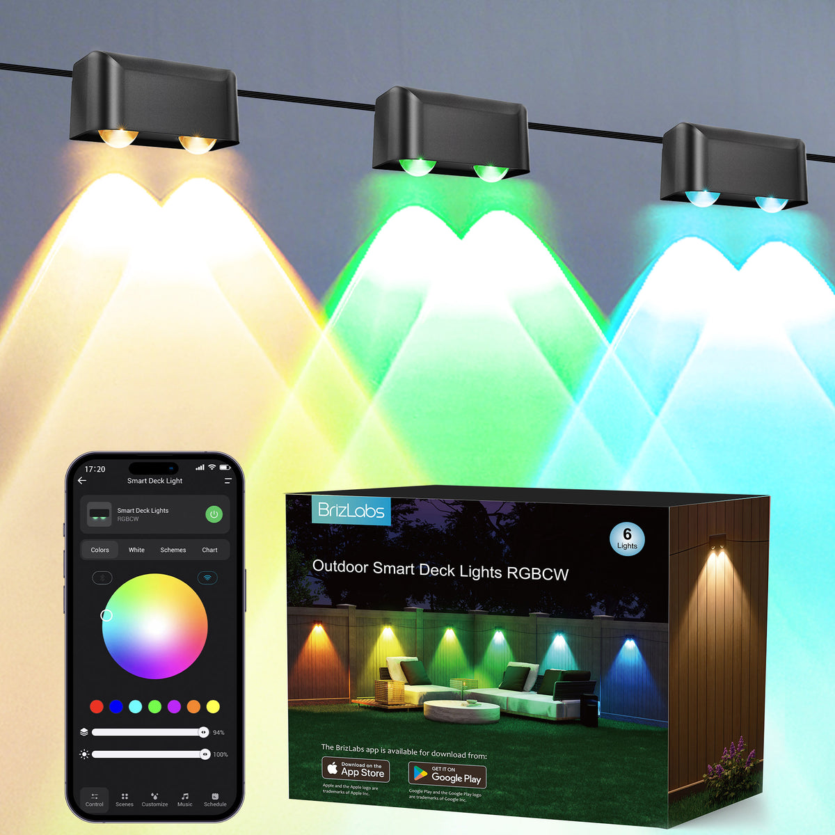 BrizLabs RGBCW Smart Fence Lights Outdoor Deck Lighting Work with Alexa & Google Home, APP Control, IP65, Music Sync