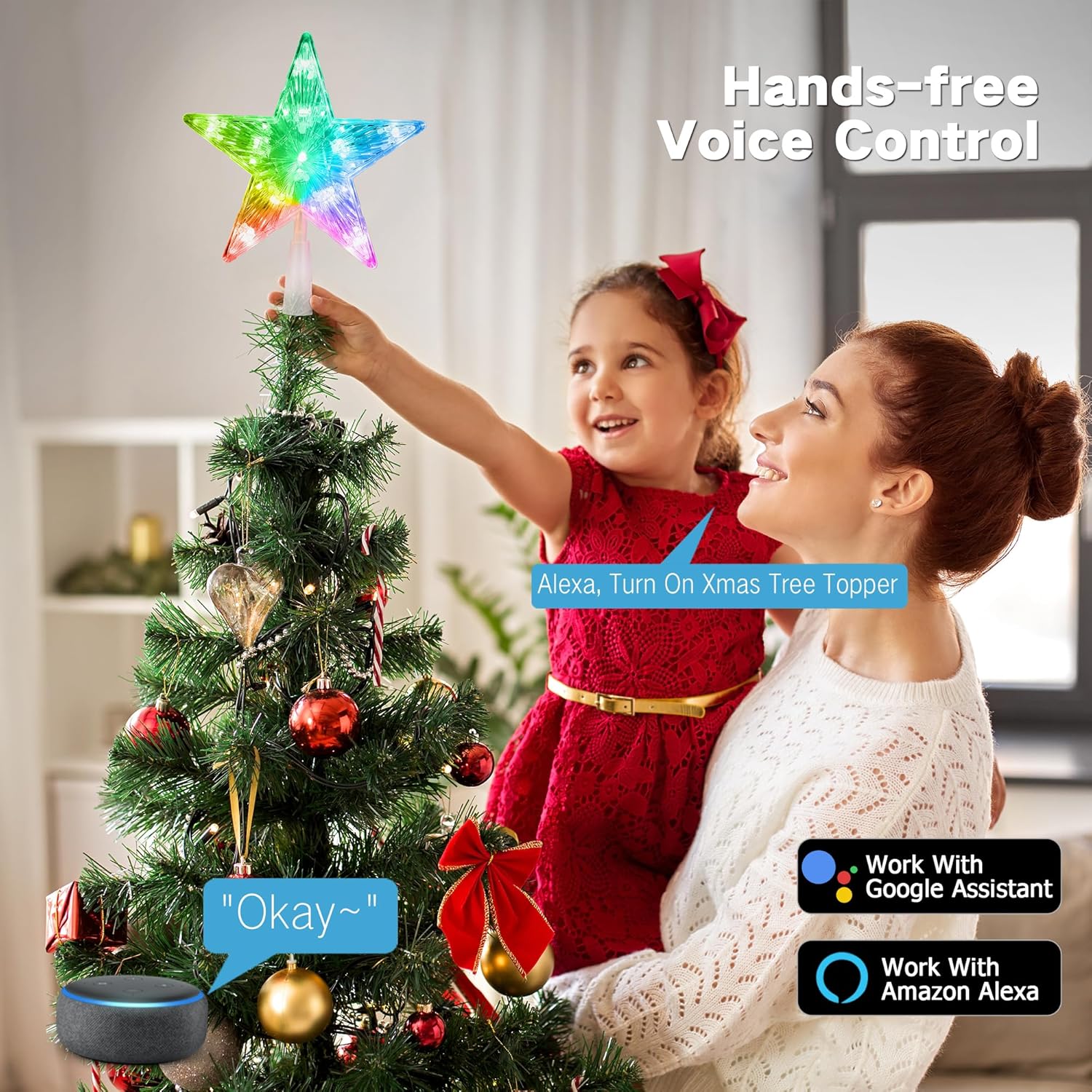 7.5" WiFi RGB LED Smart Christmas Tree Topper, App & Voice Controlled