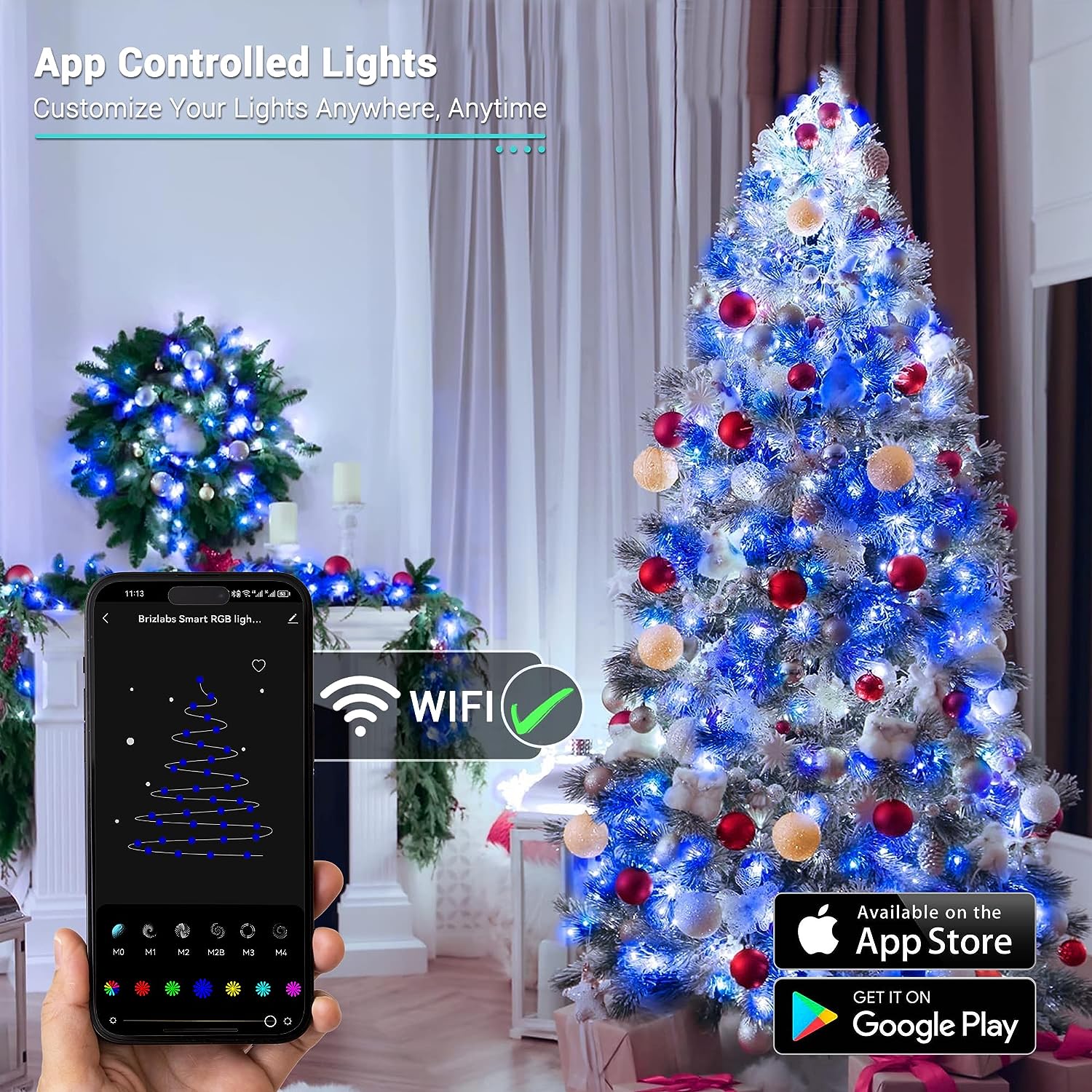 BrizLabs Smart 65ft 198 LED Fairy Lights App Control Clear Wire Work with Alexa Google Home PREMIUM SERIES