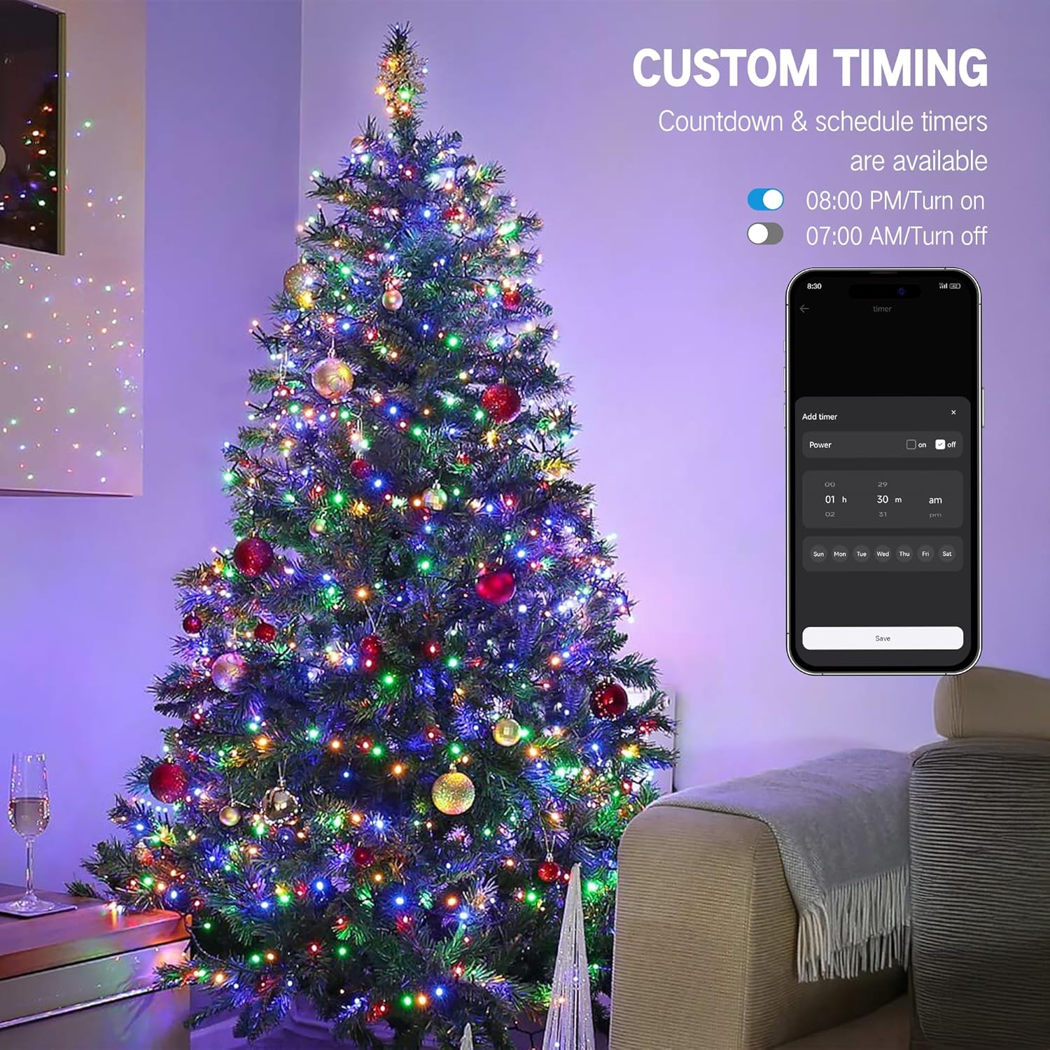 Smart Mini Christmas Lights, 66FT 200 LED,Warm White & Multicolor Color Changing App & Voice Control