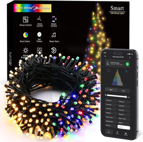 Smart Mini Christmas Lights, 98FT 300 LED,Warm White & Multicolor Color Changing App & Voice Control