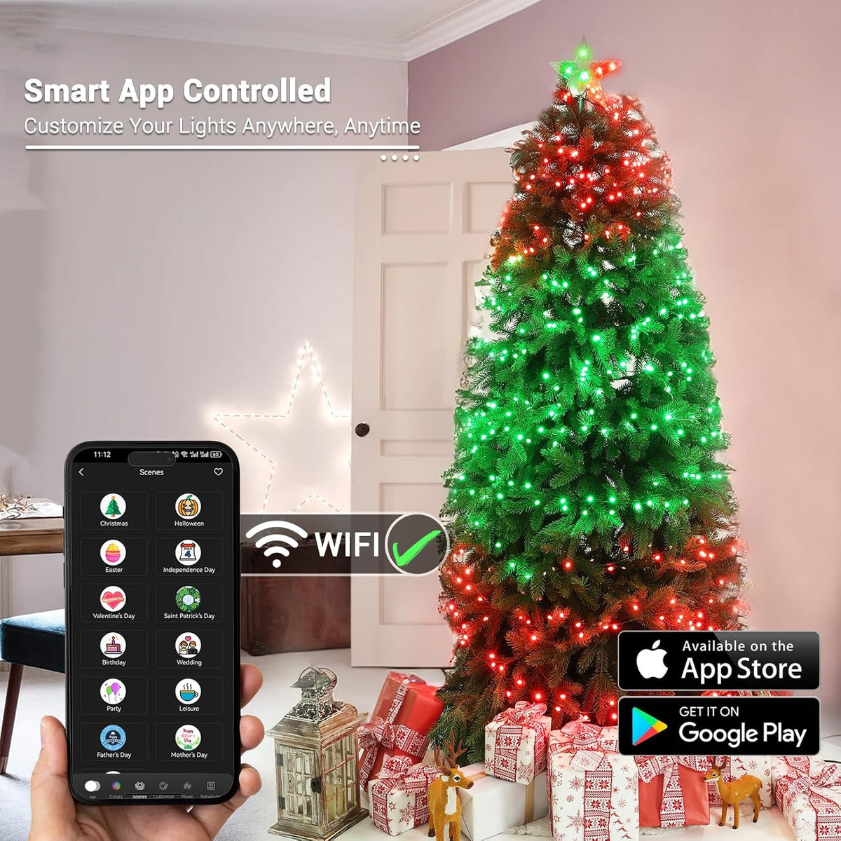 19.68FT 200 LED Smart Cluster Christmas Lights, App & Voice Controlled