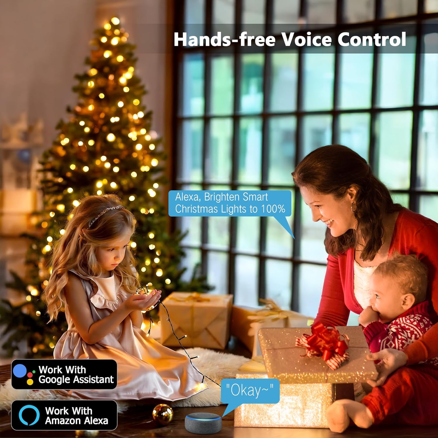 BrizLabs 66FT 200 LED  Warm White Smart Christmas Lights Green Wire with App/Voice Control, Multiple Modes with Playlist Function