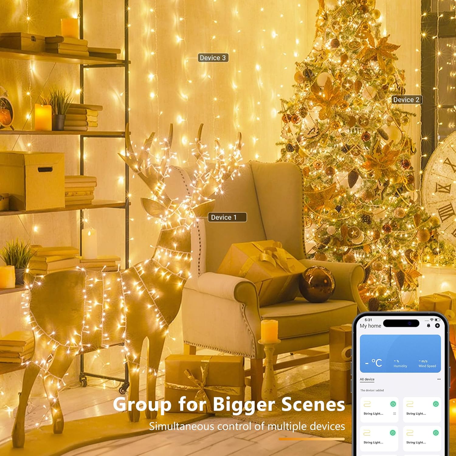 BrizLabs 66FT 200 LED Warm White Smart Christmas Lights Clear Wire Music Sync with App/Voice Control