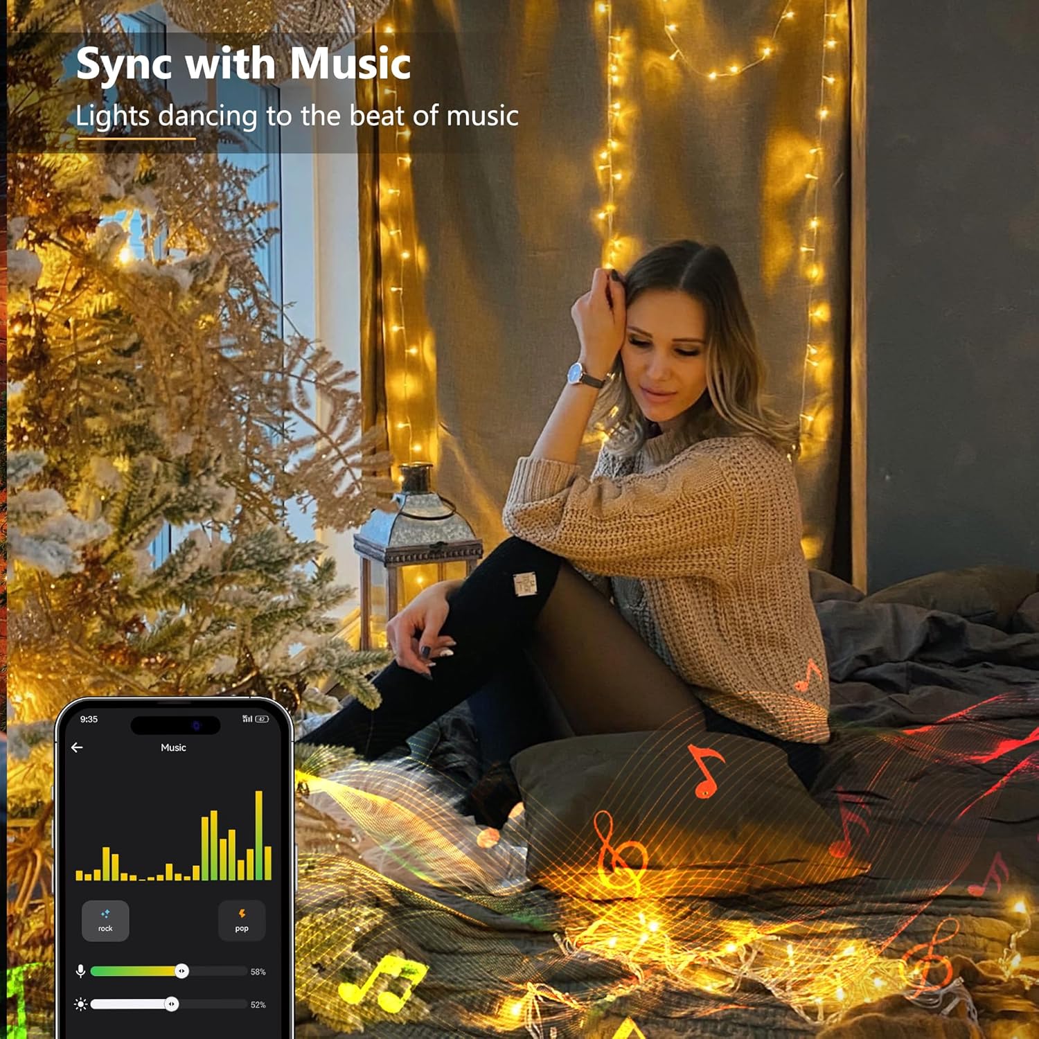 BrizLabs 66FT 200 LED Warm White Smart Christmas Lights Clear Wire Music Sync with App/Voice Control