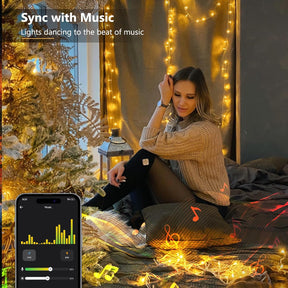 BrizLabs 66FT 200 LED Warm White Smart Christmas Lights Clear Wire Music Sync with App/Voice Control