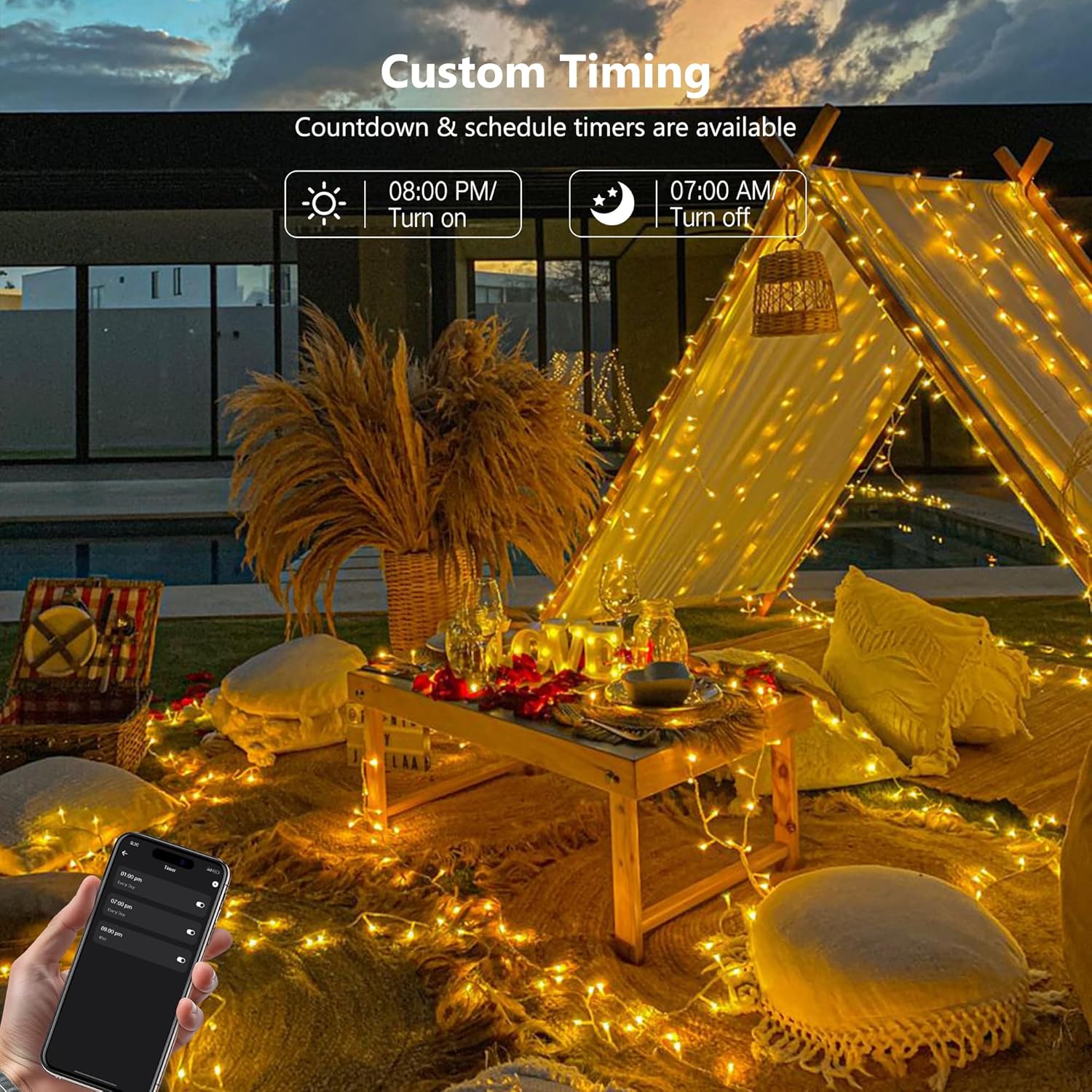 BrizLabs 66FT 200 LED Warm White Smart Christmas Lights Clear Wire Music Sync with App/Voice Control