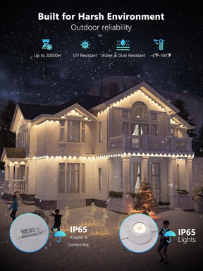 Smart Permanent Outdoor Lights – RGB, Warm White & Cool White, DIY Customization, Music Sync, Voice & App Control, 100FT