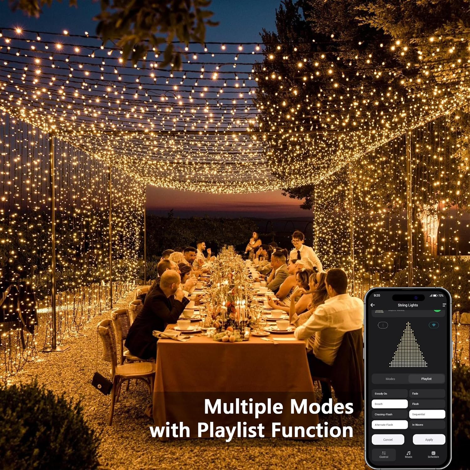 BrizLabs 66FT 200 LED  Warm White Smart Christmas Lights Green Wire with App/Voice Control, Multiple Modes with Playlist Function