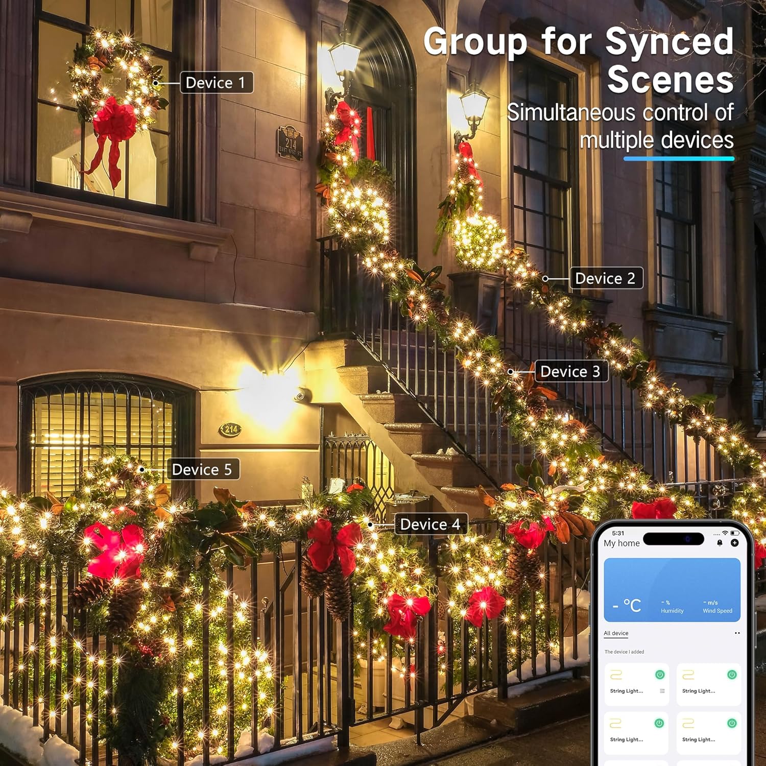 BrizLabs 66FT 200 LED  Warm White Smart Christmas Lights Green Wire with App/Voice Control, Multiple Modes with Playlist Function