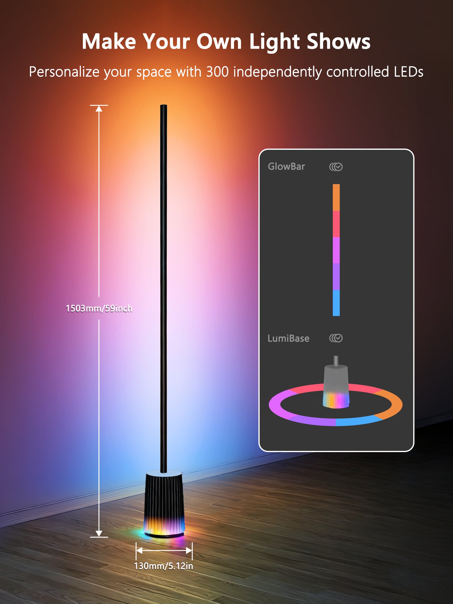 BrizLabs RGBCW 1725lm Smart Floor Lamp,75+ Scene Modes,Music Sync, DIY, Compatible with Matter, Alexa, Google
