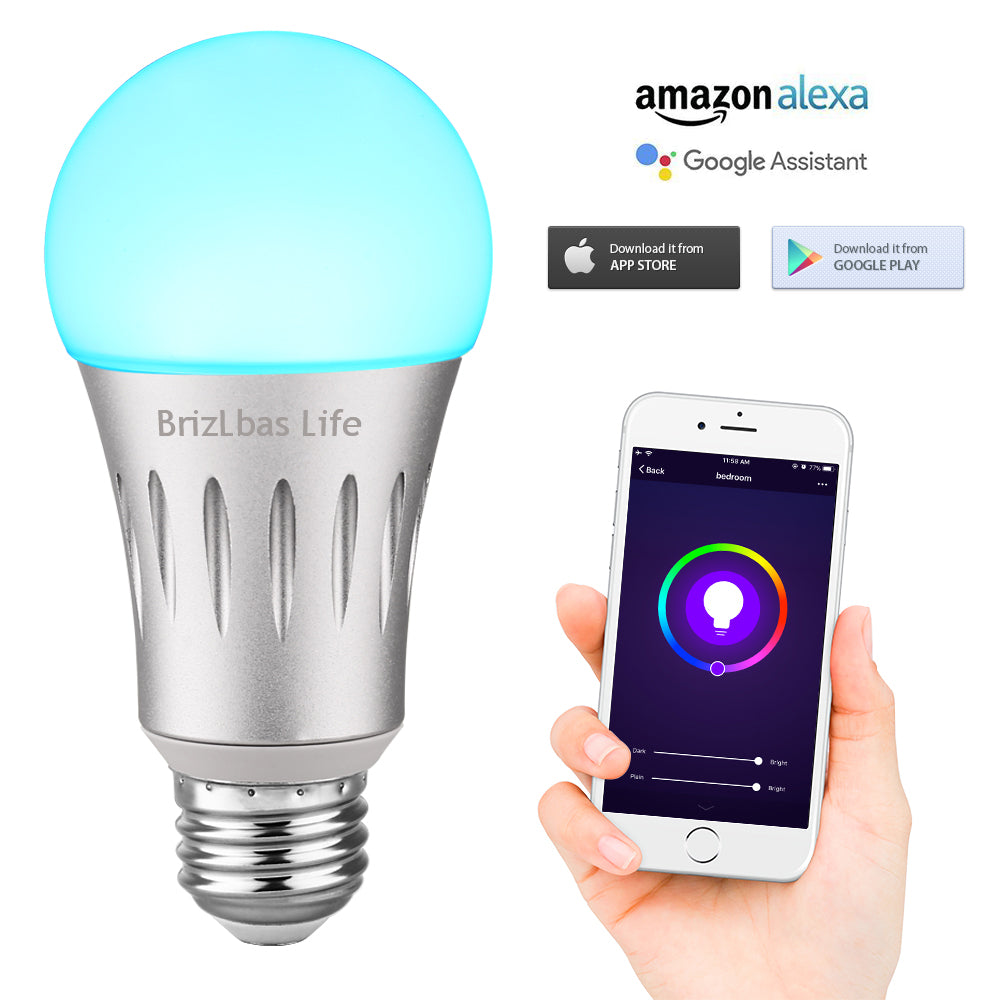 BrizLabs Life Flash Bulbs, A19 7W 60W Equivalent LED Bulbs, Dimmable Tunable Warm White Bulb, Color Bulbs Work with Alexa and Google Home, E26, 600LM, 2 Pack