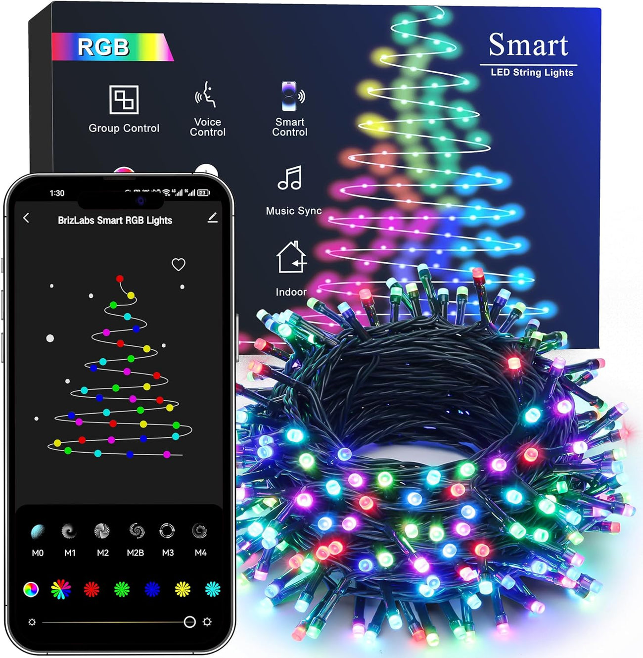 BrizLabs Smart Mini Christmas Lights 65ft 198 LED App Control Work wit