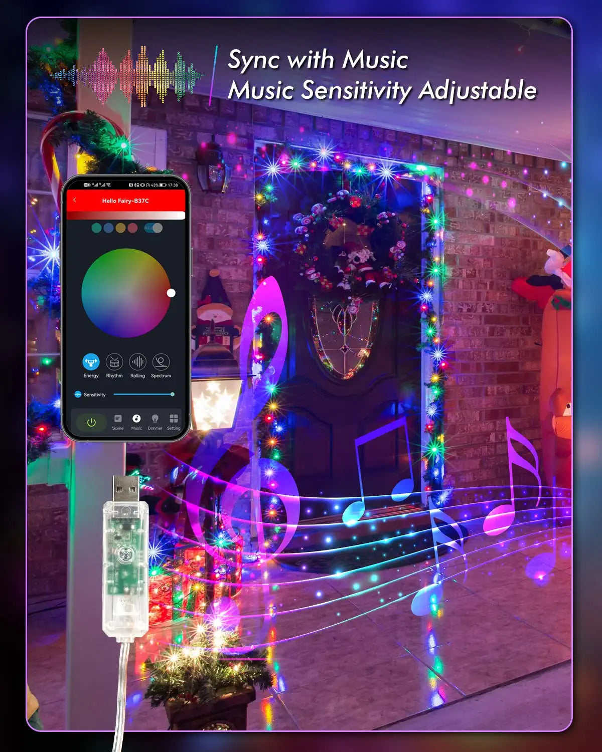 BrizLabs  Smart App Controlled 33 Ft 100 LED USB Bluetooth Color Changing String Lights