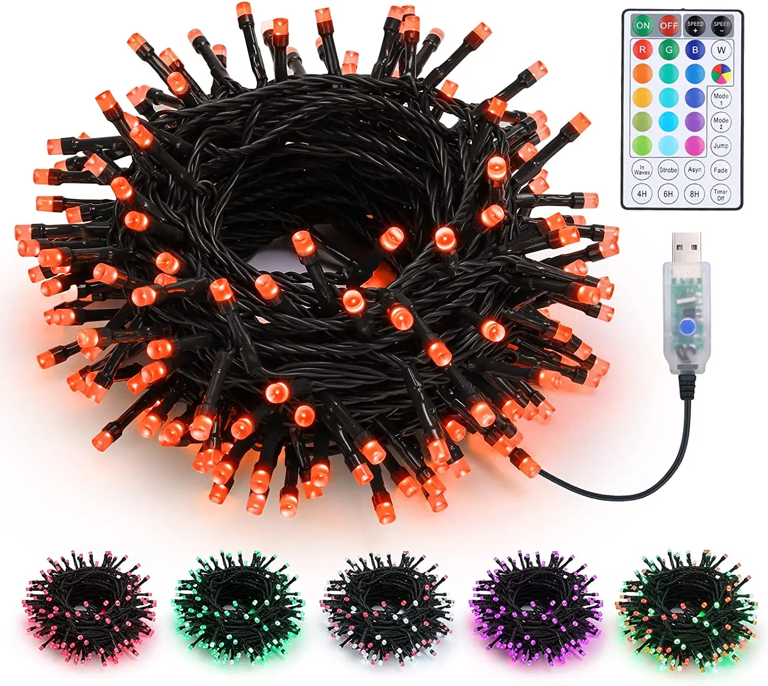 BrizLabs 33ft 100 LED USB Powered RGB Color Changing String Lights with 32-Keys Remote