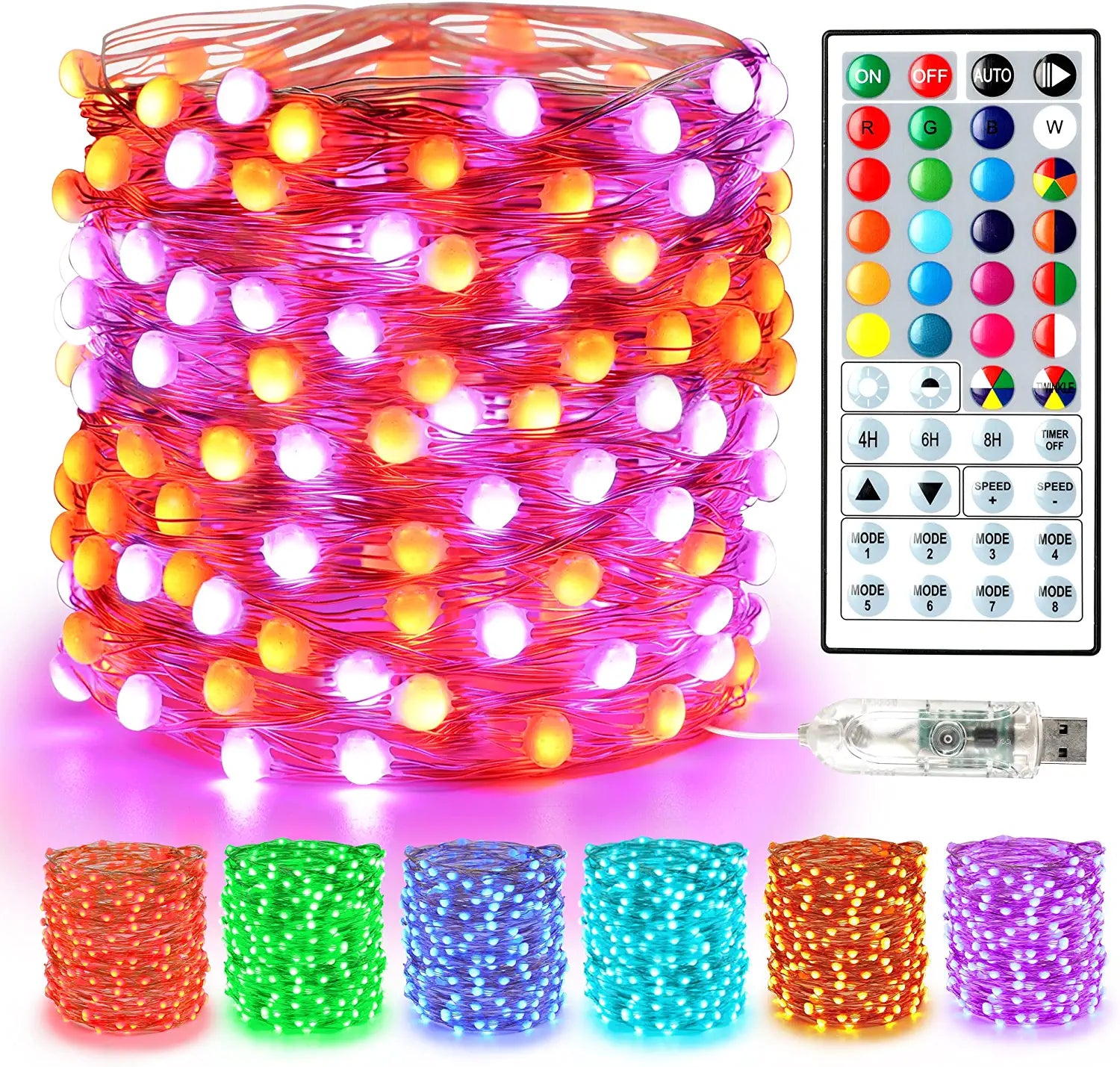BrizLabs 33ft 100 LED USB Powered RGB Color Changing Fairy Lights with 44 Keys Remote
