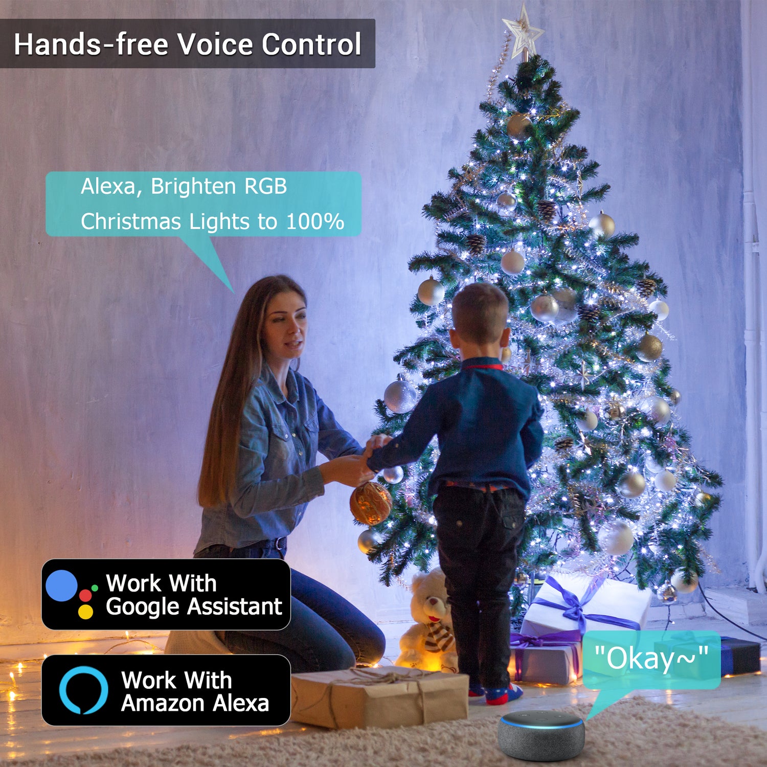 Smart Color Changing Christmas Lights App Control, Work with Alexa & G